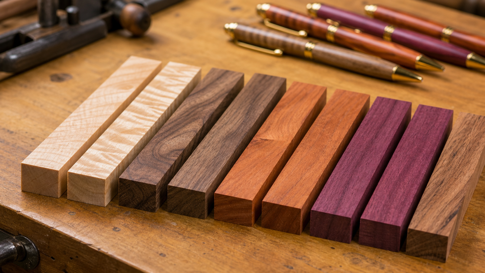 Custom wooden pen blanks prepared in a Saint John, New Brunswick workshop