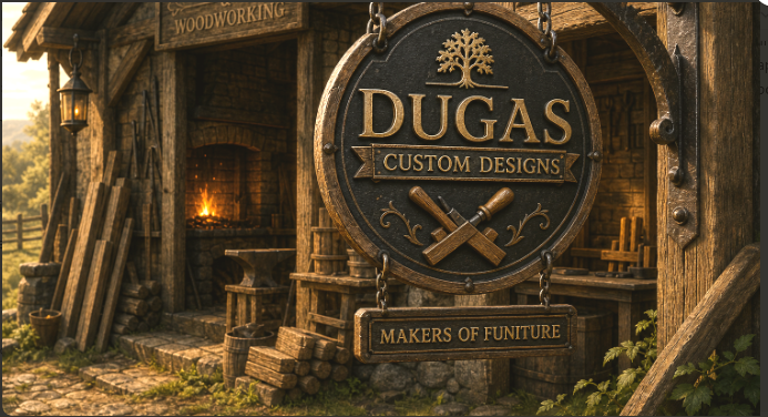 Custom Dugas Woodworking shop sign made in Saint John, New Brunswick